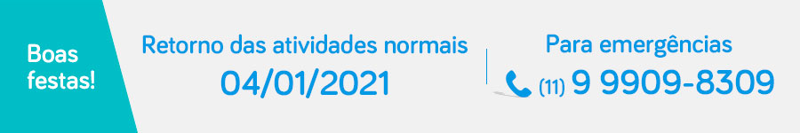 Retornaremos às atividades normais no dia 4 de janeiro de 2021. Para emergência, clique aqui. Boas festas.